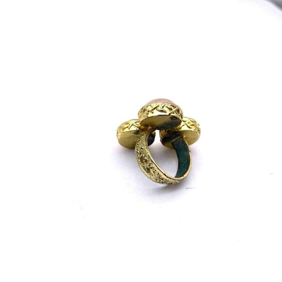 Triple Multicolor Gemstone Ring Gold Tone Size 7 - Picture 4 of 7